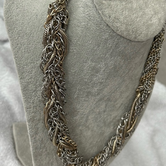 Silver Multi Chain Braided Statement Necklace - Picture 4 of 8